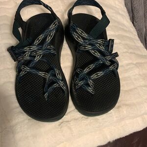 Chaco Black Sandals with Blue Patterned Straps